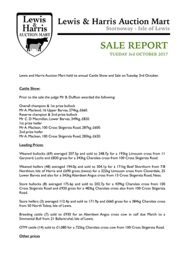 Sale Report 3Rd Oct 2017 (Cattle)