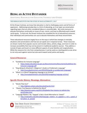 Being an Active Bystander Additional Resources for Educating Yourself and Others