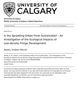 Is the Sprawling Urban Form Sustainable? : an Investigation of the Ecological Impacts of Low-Density Fringe Development