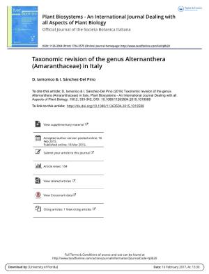 Taxonomic Revision of the Genus Alternanthera (Amaranthaceae) in Italy