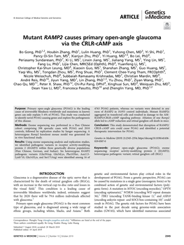 Mutant RAMP2 Causes Primary Open-Angle Glaucoma Via the CRLR-Camp Axis