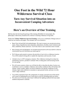 One Foot in the Wild 72 Hour Wilderness Survival Class Turn Any Survival Situation Into an Inconvenient Camping Adventure