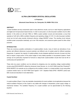 Ultra Low Power Crystal Oscillators