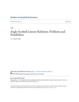 Anglo-Scottish Literary Relations: Problems and Possibilities A