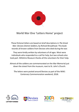 World War One 'Letters Home' Project