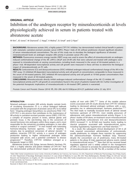 Inhibition of the Androgen Receptor by Mineralocorticoids at Levels Physiologically Achieved in Serum in Patients Treated with Abiraterone Acetate