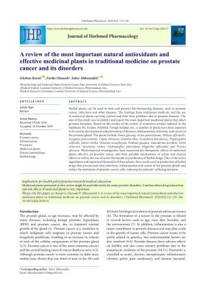 A Review of the Most Important Natural Antioxidants and Effective Medicinal Plants in Traditional Medicine on Prostate Cancer and Its Disorders