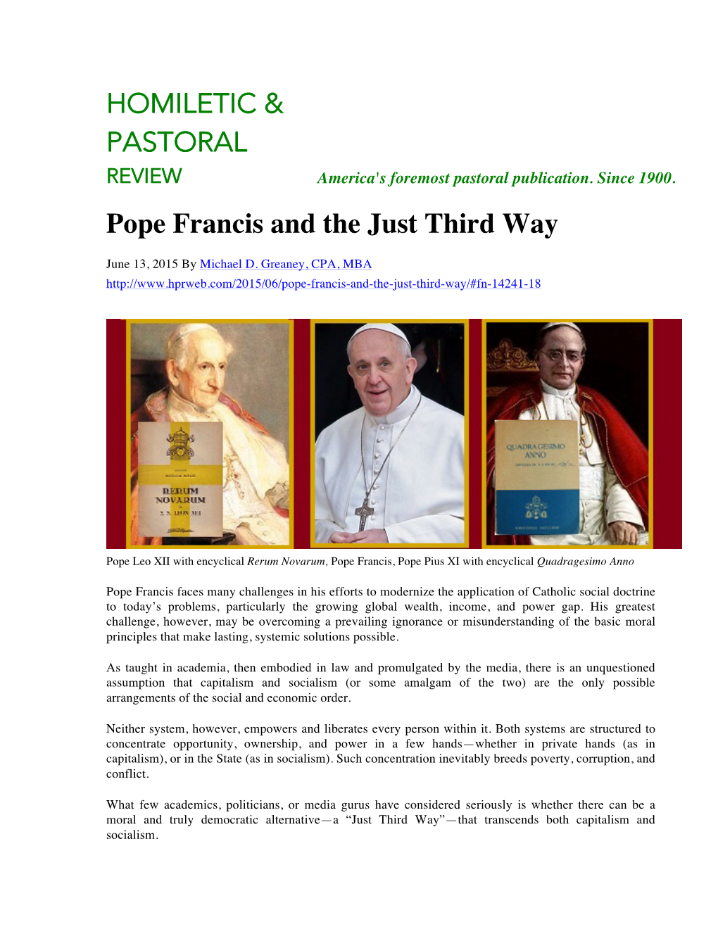 Pope Francis and the Just Third Way