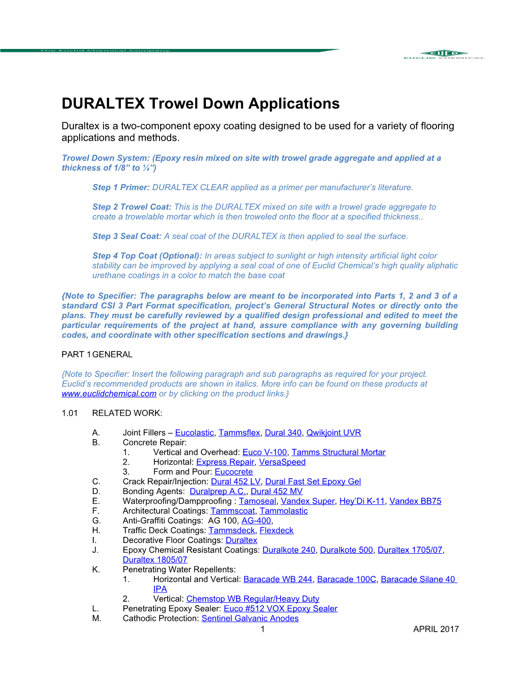 DURALTEX Trowel Down Applications