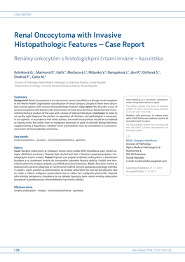 Renal Oncocytoma with Invasive Histopathologic Features – Case Report