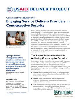 Engaging Service Delivery Providers in Contraceptive Security