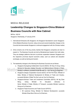 Leadership Changes to Singapore-China Bilateral Business Councils with New Cabinet
