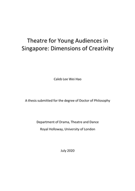 Theatre for Young Audiences in Singapore: Dimensions of Creativity