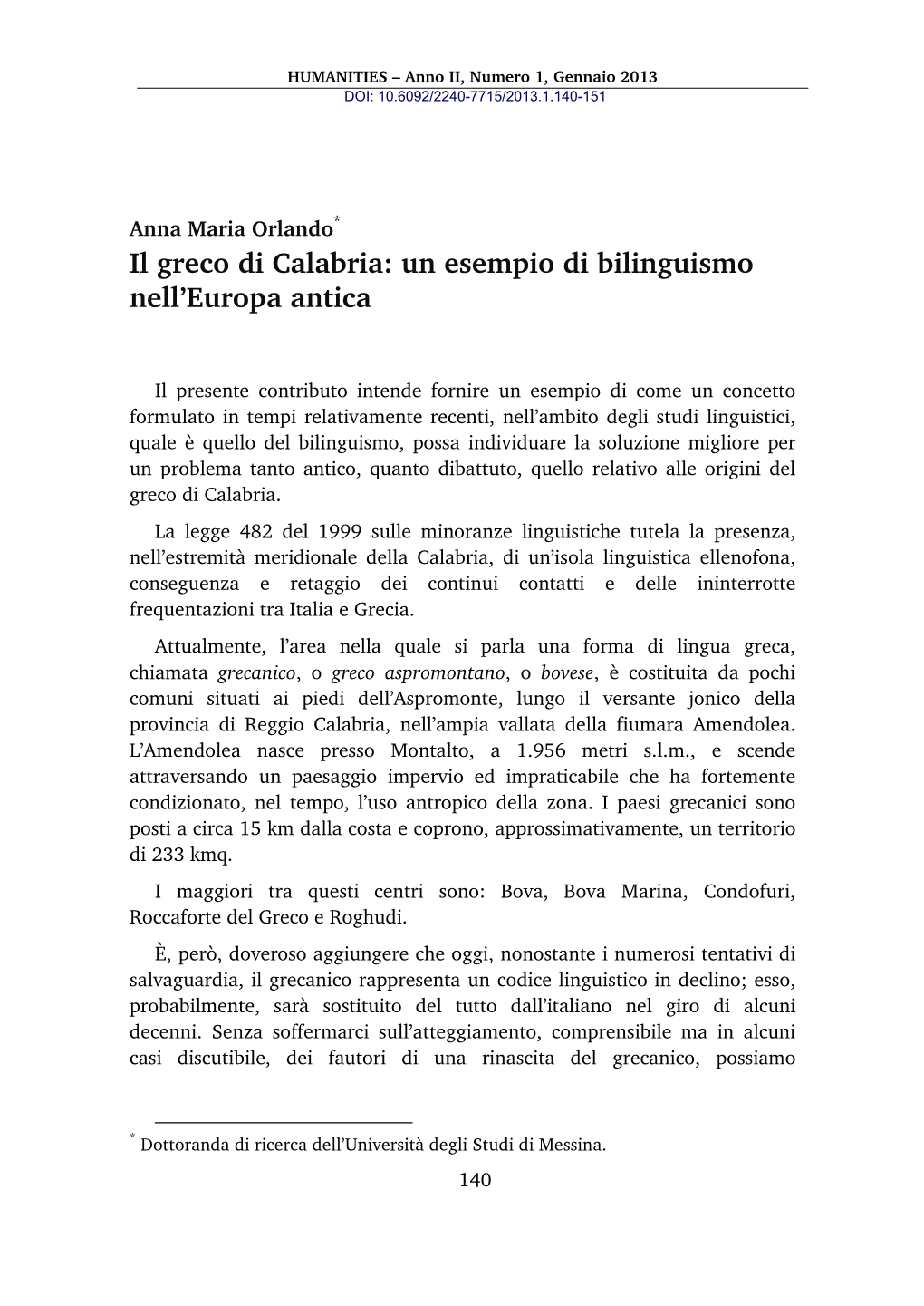 Il Greco Di Calabria: Un Esempio Di Bilinguismo Nell'europa Antica
