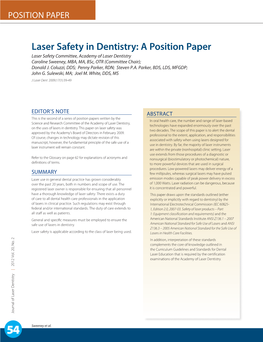 Laser Safety in Dentistry: a Position Paper