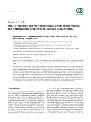 Effect of Oregano and Marjoram Essential Oils on the Physical and Antimicrobial Properties of Chitosan Based Systems