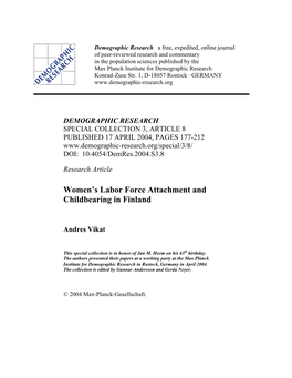 Women's Labor Force Attachment and Childbearing in Finland
