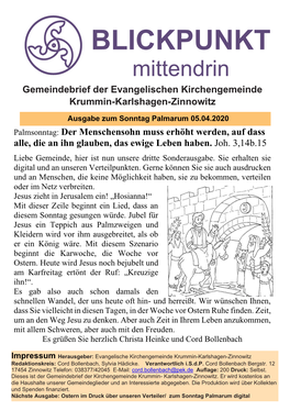 BLICKPUNKT Mittendrin Gemeindebrief Der Evangelischen Kirchengemeinde Krummin-Karlshagen-Zinnowitz