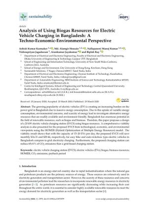Analysis of Using Biogas Resources for Electric Vehicle Charging in Bangladesh: a Techno-Economic-Environmental Perspective
