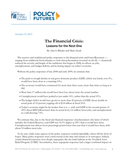The Financial Crisis: Lessons for the Next One by Alan S