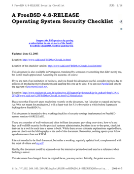A Freebsd 4.8-RELEASE Operating System Security Checklist