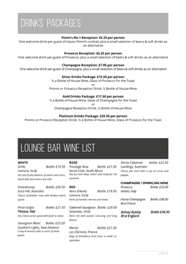 DRINKS PACKAGES Lounge Bar Wine List