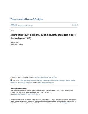 Jewish Secularity and Edgar Zilsel's Geniereligion