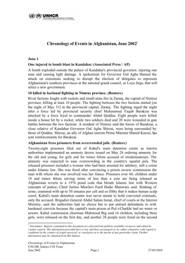 Chronology of Events in Afghanistan, June 2002*