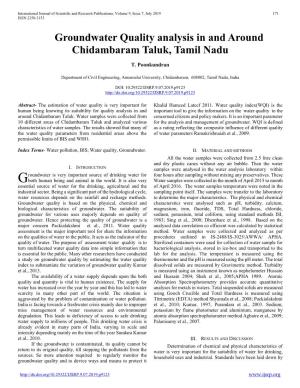 Groundwater Quality Analysis in and Around Chidambaram Taluk, Tamil Nadu