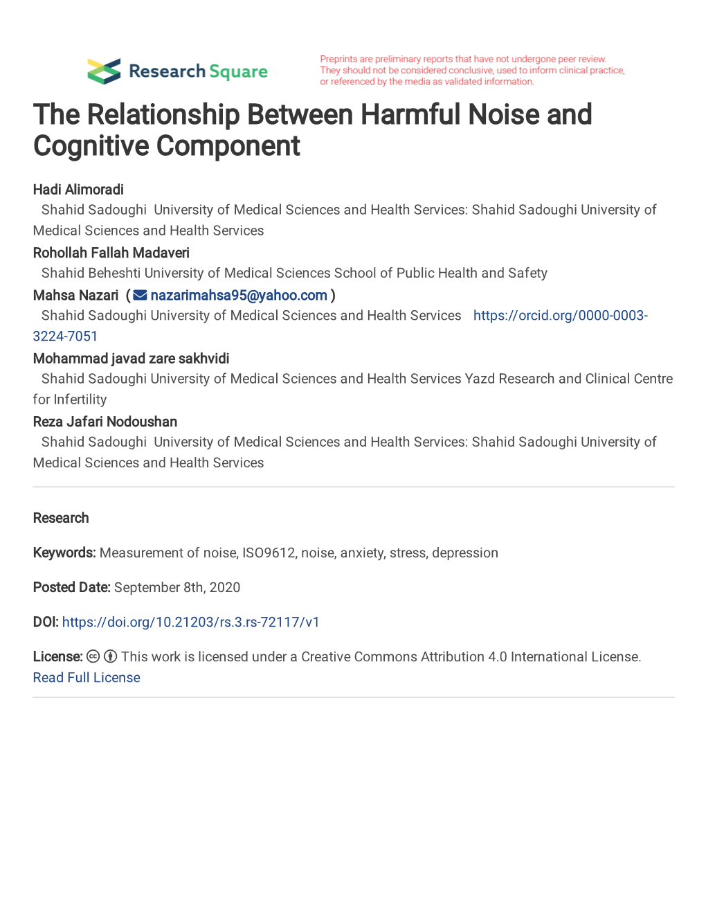 The Relationship Between Harmful Noise and Cognitive Component