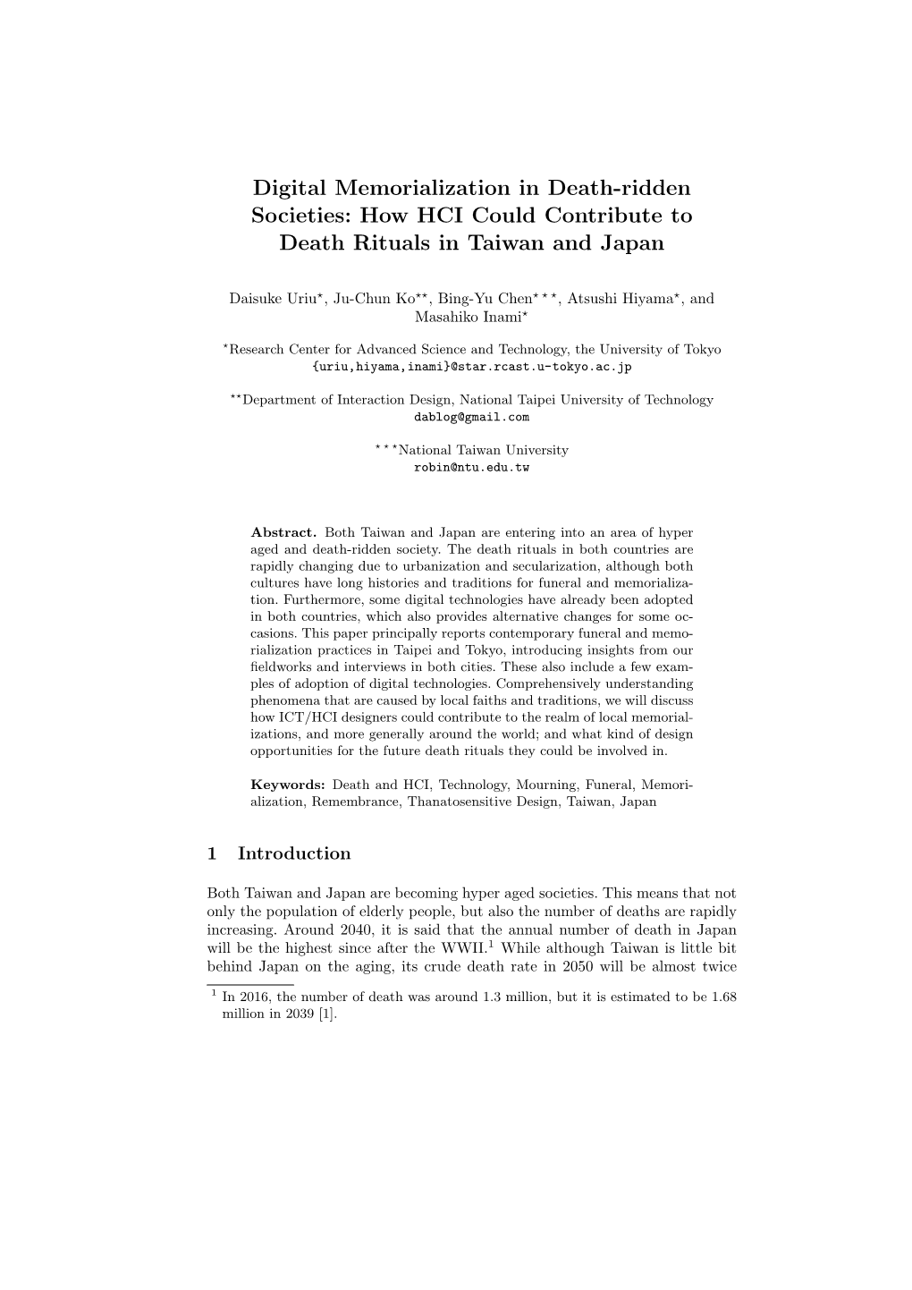 How HCI Could Contribute to Death Rituals in Taiwan and Japan