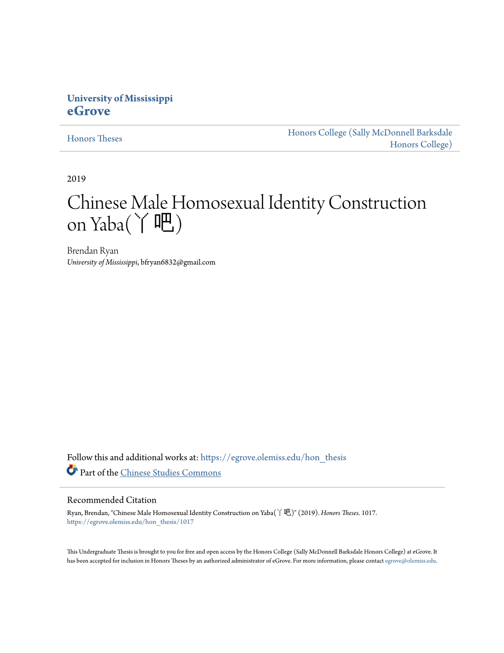 Chinese Male Homosexual Identity Construction on Yaba(Ä¸«Å'§)