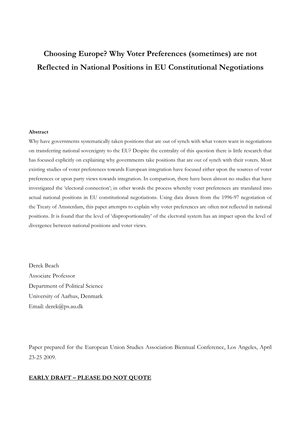 Why Voter Preferences (Sometimes) Are Not Reflected in National Positions in EU Constitutional Negotiations