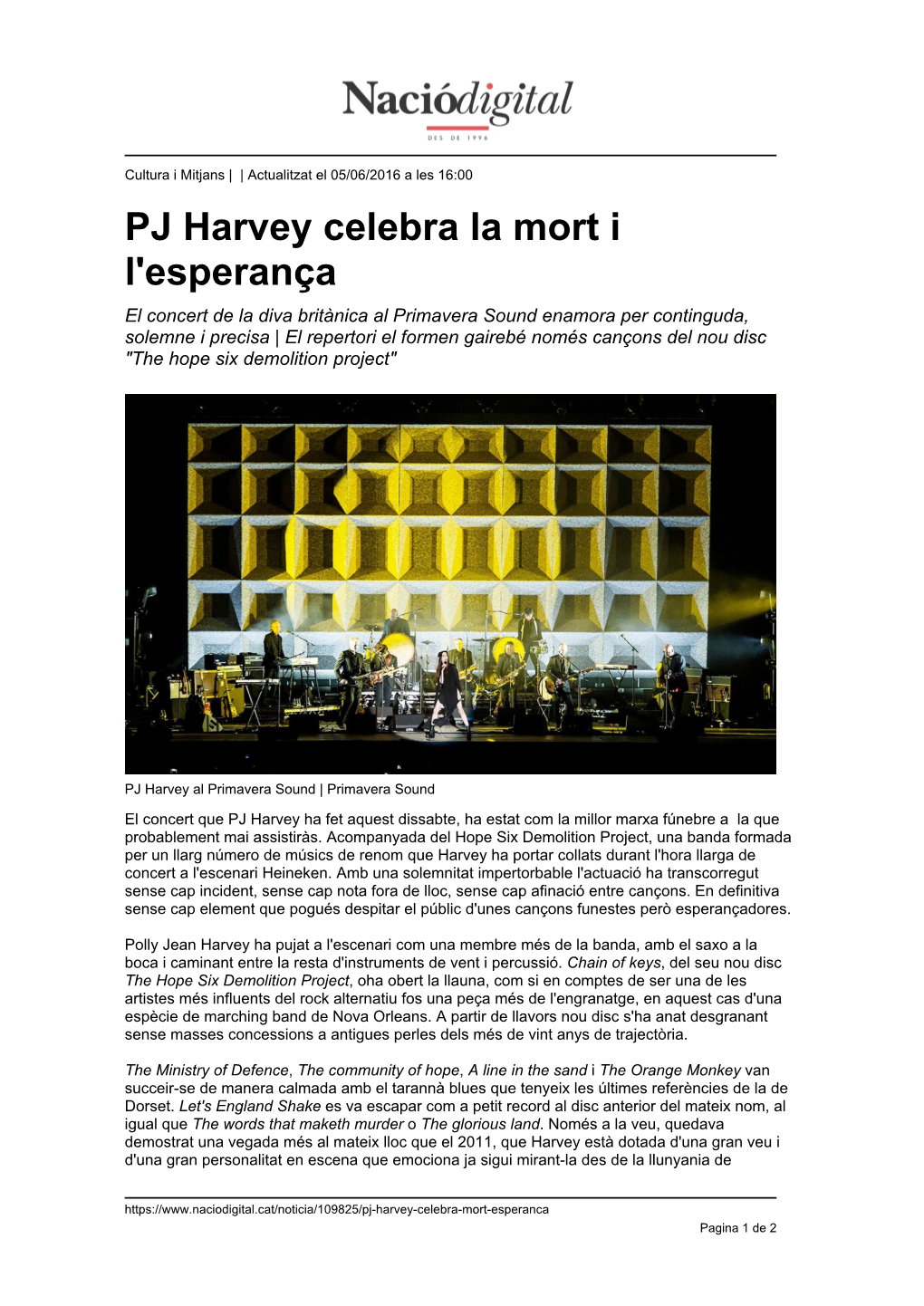PJ Harvey Celebra La Mort I L'esperança