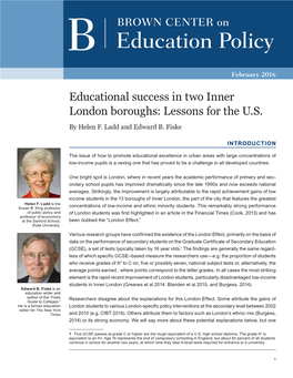 Educational Success in Two Inner London Boroughs: Lessons for the U.S