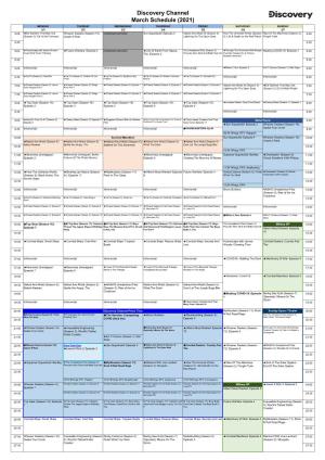 Discovery Channel March Schedule (2021)