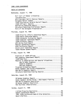 1988 I CSOM CONFERENCE Table of Contents Wednesday