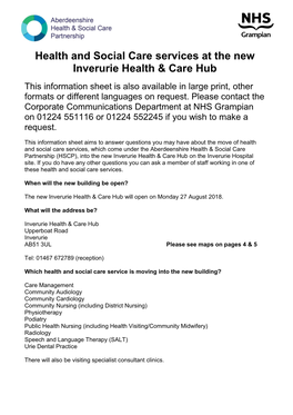 Health and Social Care Services at the New Inverurie Health & Care