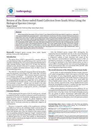 Review of the Homo Naledi Fossil Collection from South Africa Using the Biological Species Concept Sergey V