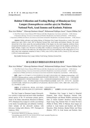 Habitat Utilization and Feeding Biology of Himalayan Grey Langur
