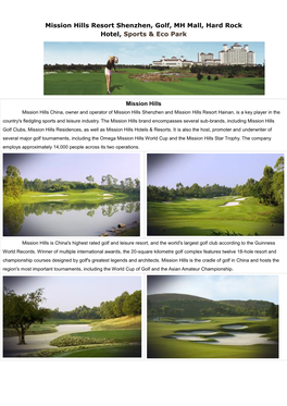 Mission Hills Resort Shenzhen, Golf, MH Mall, Hard Rock Hotel, Sports & Eco Park