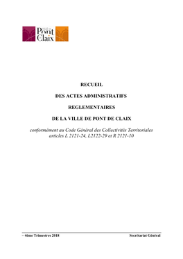 Recueil Des Actes Administratifs – 4Ème Trimestre 2018