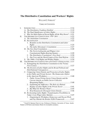 William E. Forbath, the Distributive Constitution and Workers' Rights
