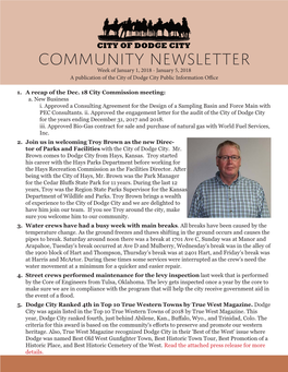 Community Newsletter Week of January 1, 2018 - January 5, 2018 a Publication of the City of Dodge City Public Information Office