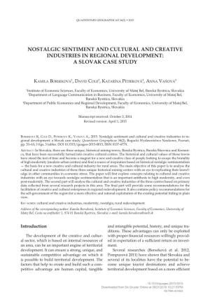 Nostalgic Sentiment and Cultural and Creative Industries in Regional Development: a Slovak Case Study