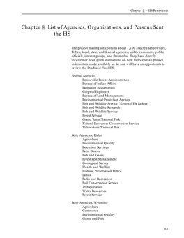 Chapter 8 List of Agencies, Organizations, and Persons Sent the EIS