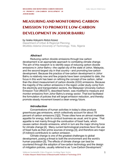 Measuringandmonitoringcarbon Emissiontopromotelow-Carbon Developmentinjohorbahru