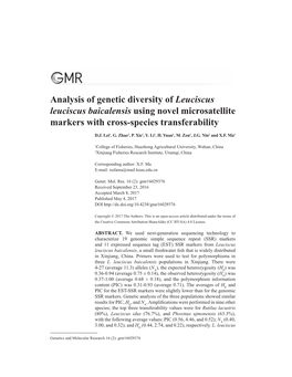Analysis of Genetic Diversity of Leuciscus Leuciscus Baicalensis Using Novel Microsatellite Markers with Cross-Species Transferability