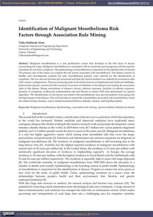 Identification of Malignant Mesothelioma Risk Factors Through Association Rule Mining