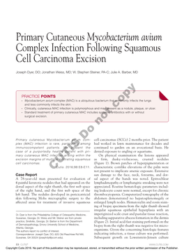 Primary Cutaneous Mycobacterium Avium Complex Infection Following Squamous Cell Carcinoma Excision